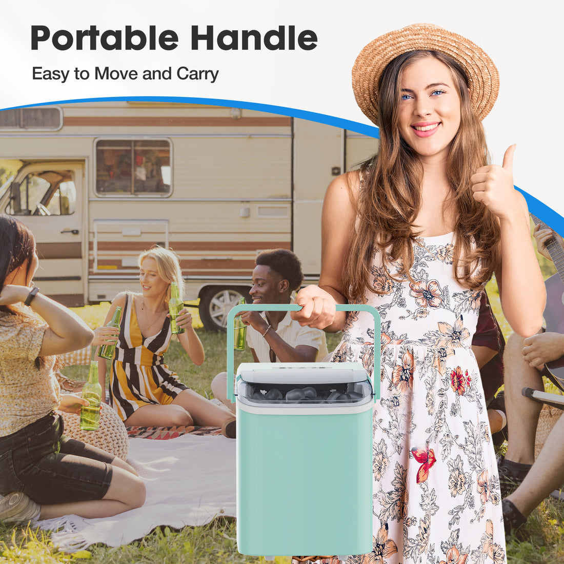 Portable Ice Maker Countertop, 9 Min Ice, 24lbs/Day, Self-Cleaning, for Home & Camping